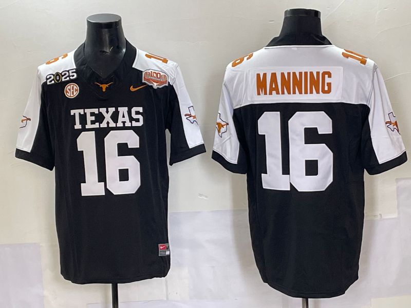Men 2025 Texas Longhorns #16 Manning Black Nike NCAA Jersey style 01->ncaa teams->NCAA Jersey